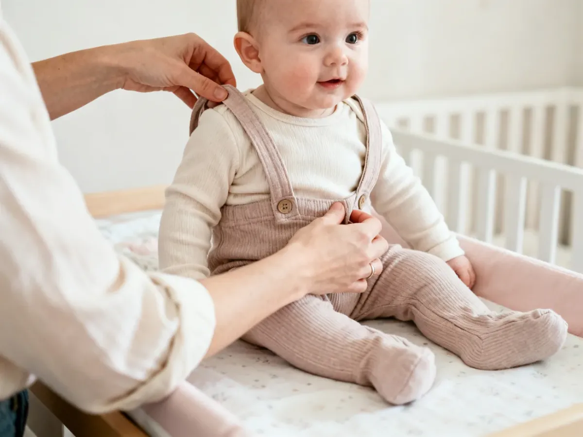 Ubieranie niemowlęcia w śpioszki założone na body