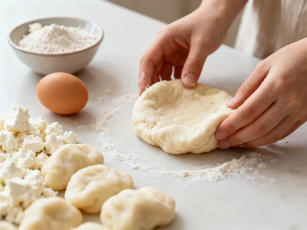 Przygotowanie delikatnego ciasta z twarogu, jajka i mąki