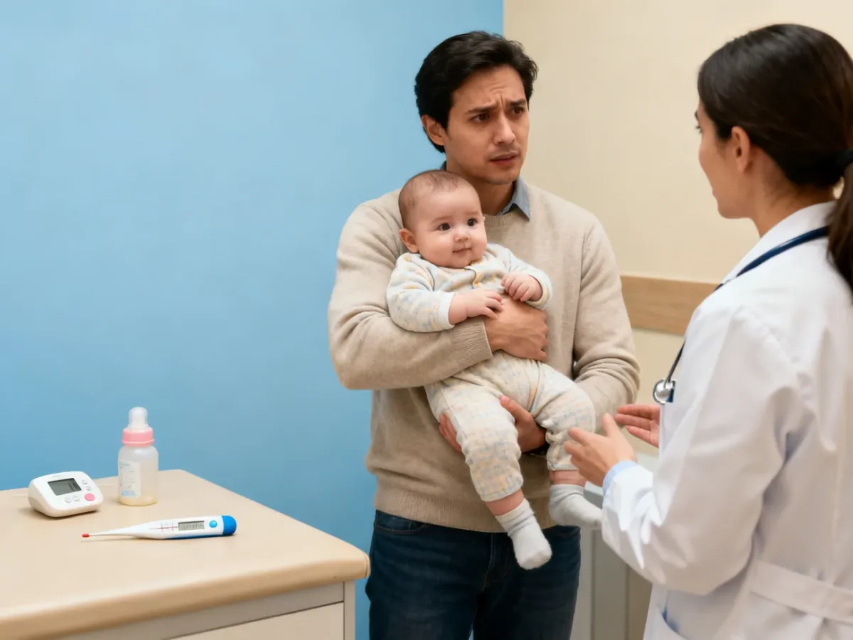 Rodzic konsultujący gorączkę niemowlęcia z pediatrą