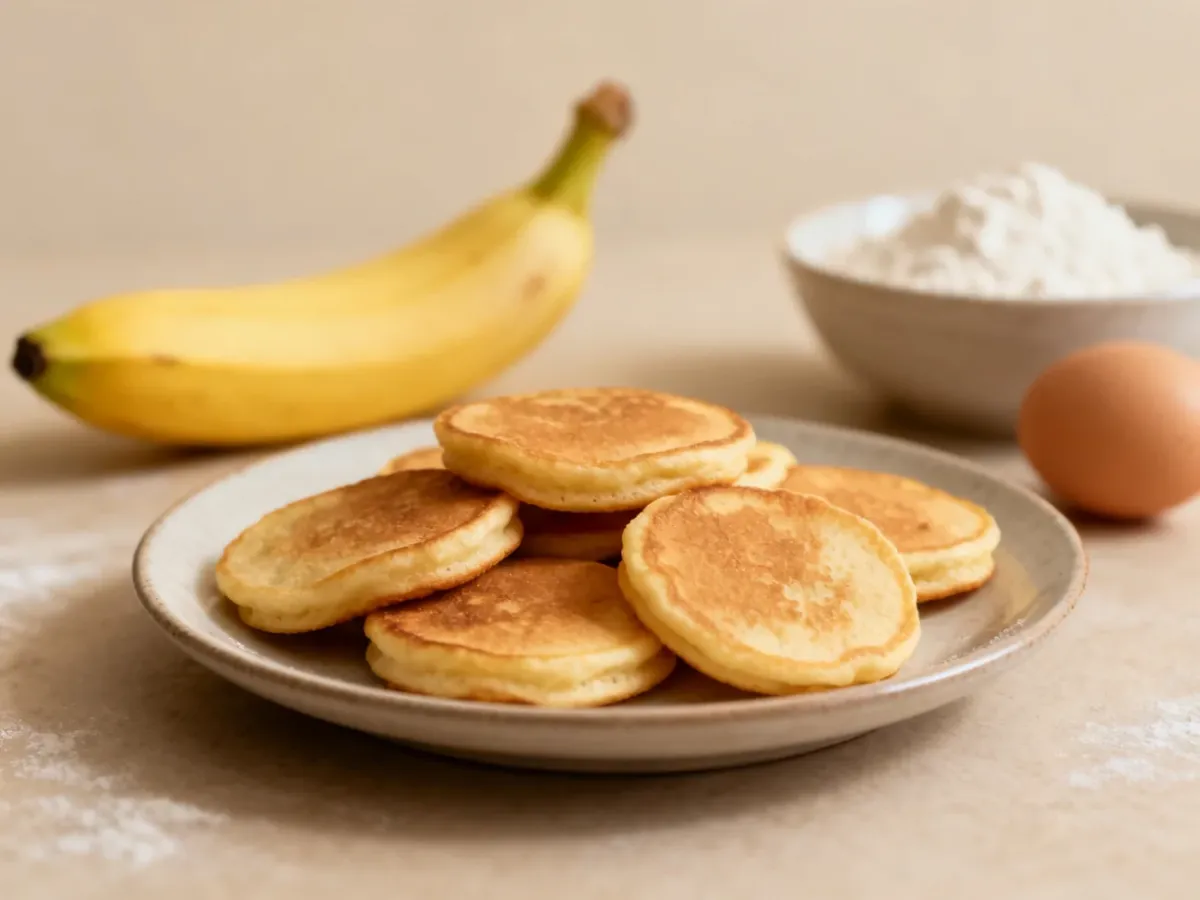 Małe miękkie placki bananowe z bananem i składnikami obok