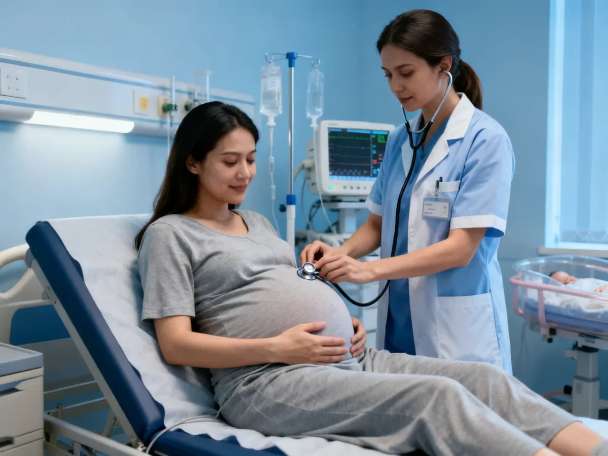 Kobieta w późnej ciąży podczas pilnej oceny w szpitalu położniczym