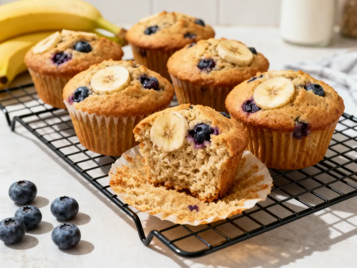 Wilgotne muffinki bananowo-jagodowe bez dodatku cukru