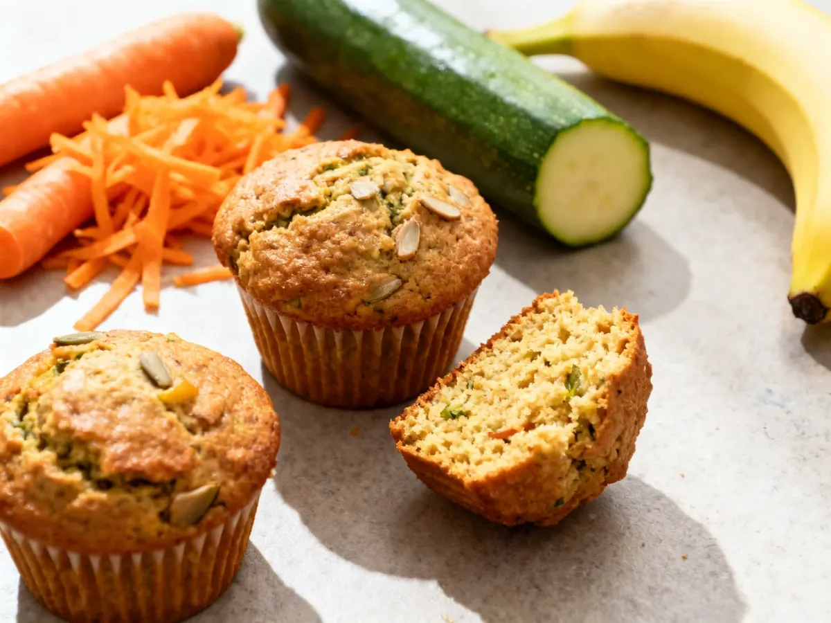 Wilgotne muffiny marchewkowo-cukiniowe z przekrojoną babeczką