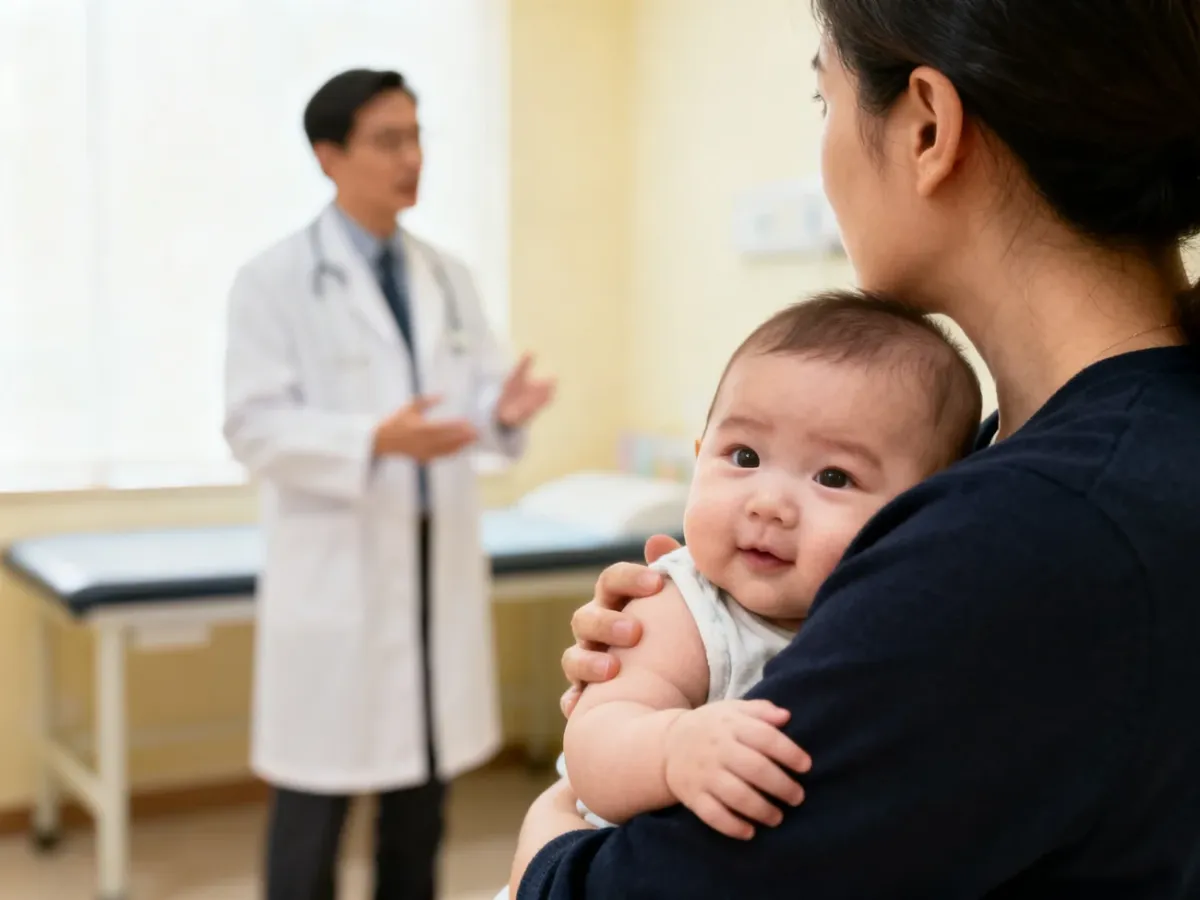Rodzic konsultujący niepokojące objawy niemowlęcia z pediatrą