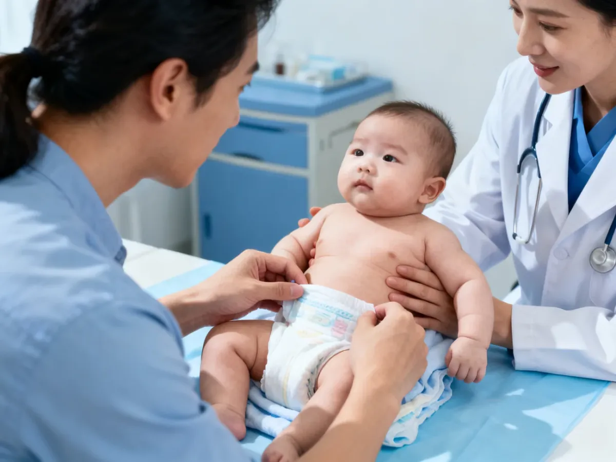 Rodzic konsultujący z pediatrą wygląd stolca noworodka