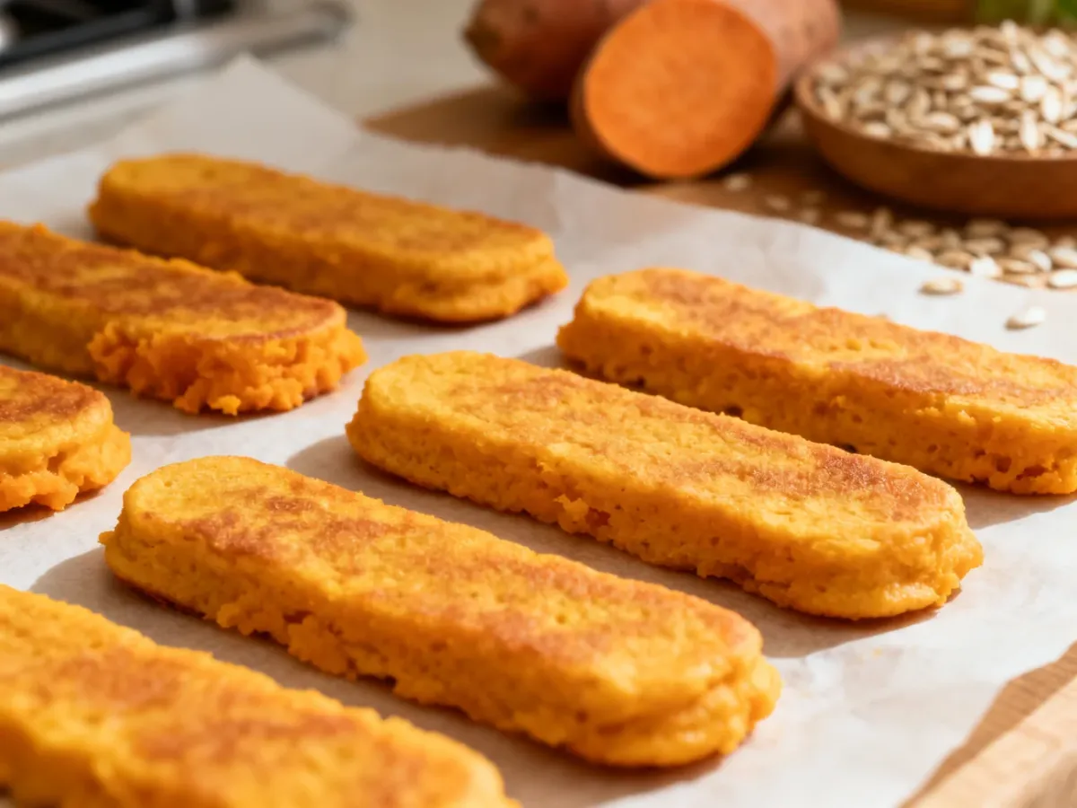 Pieczone miękkie placuszki z batata w podłużnym kształcie
