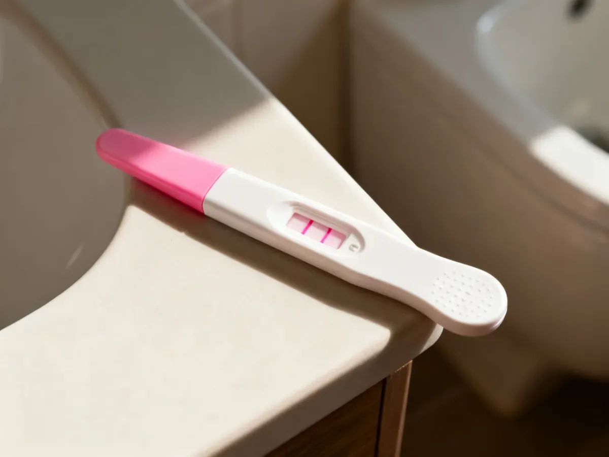 Domowy test ciążowy z dwiema widocznymi liniami wyniku